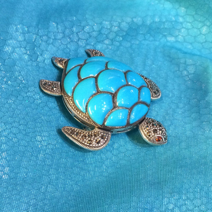 Bright Turquoise Tortoise Brooch - The Hirst Collection