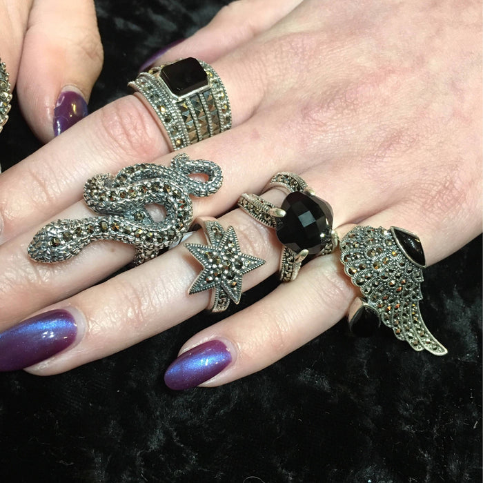 Black Onyx Art Deco sparkly squares Ring - The Hirst Collection