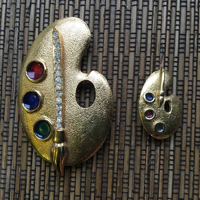 Artist Palette Brooch by Sardi Large Gold Scarf Pin - The Hirst Collection