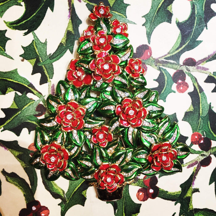 Large Christmas Tree brooch by Cristobal London Enamel Crystal - The Hirst Collection