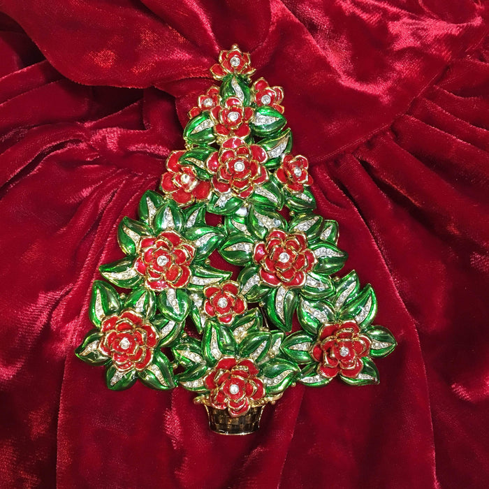 Large Christmas Tree brooch by Cristobal London Enamel Crystal - The Hirst Collection