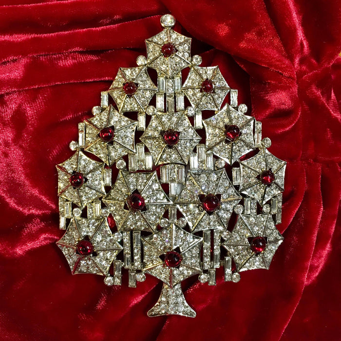 Silver and Red Christmas Tree Brooch by Cristobal London - The Hirst Collection
