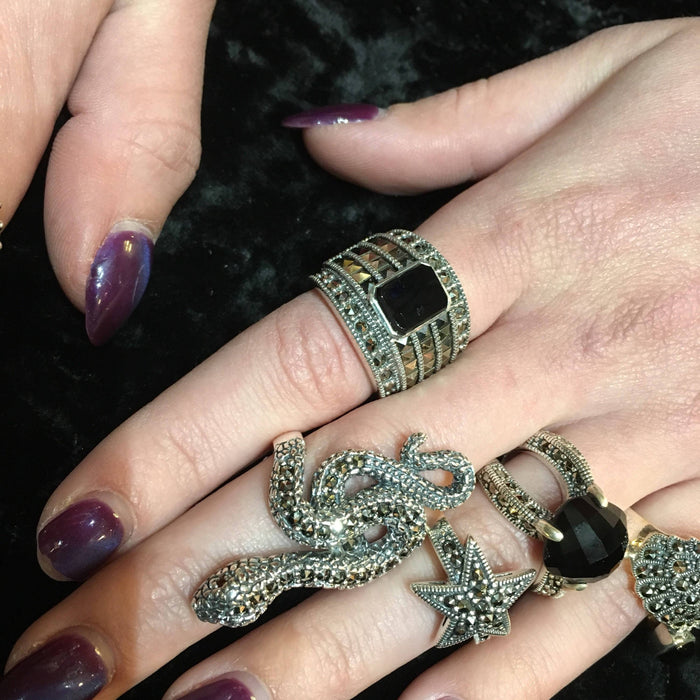 Black Onyx Art Deco sparkly squares Ring - The Hirst Collection