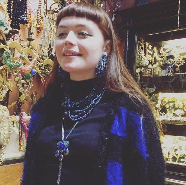 Askew London Chandelier Clip on Earrings Blue Beaded Silver Large - The Hirst Collection