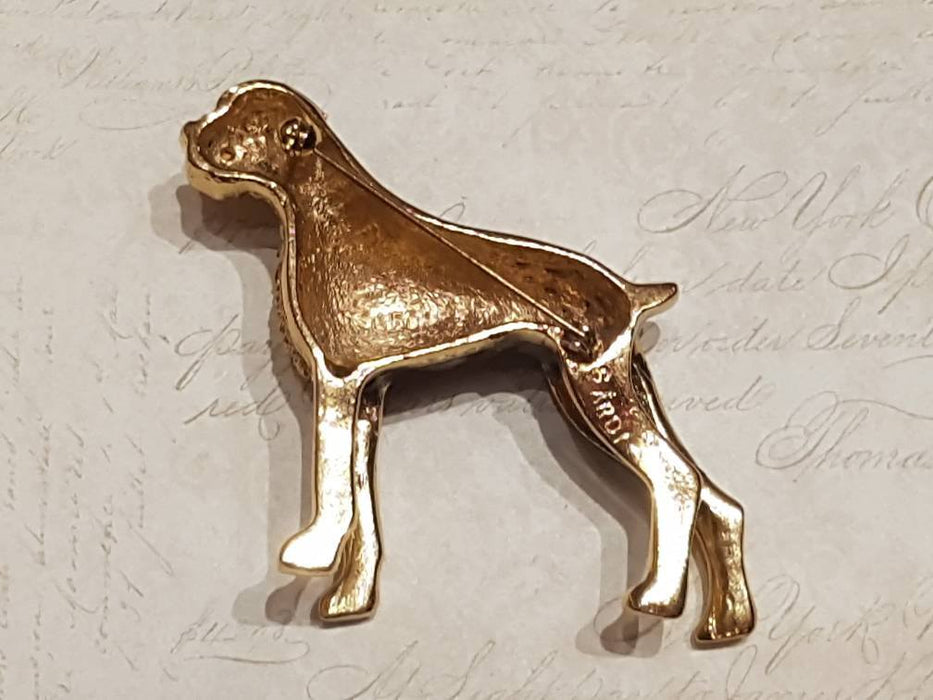 Large Boxer Dog Brooch Brown Enamel Crystal By Sardi - The Hirst Collection