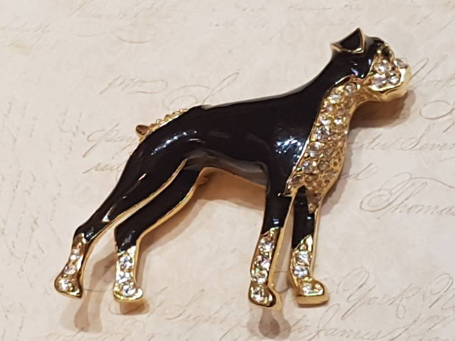 Large Boxer Dog Brooch Brown Enamel Crystal By Sardi - The Hirst Collection