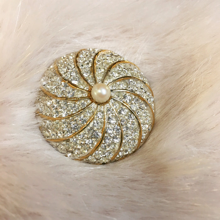 Pearl Bridal brooch Vintage Bride by Sardi with crystal - The Hirst Collection