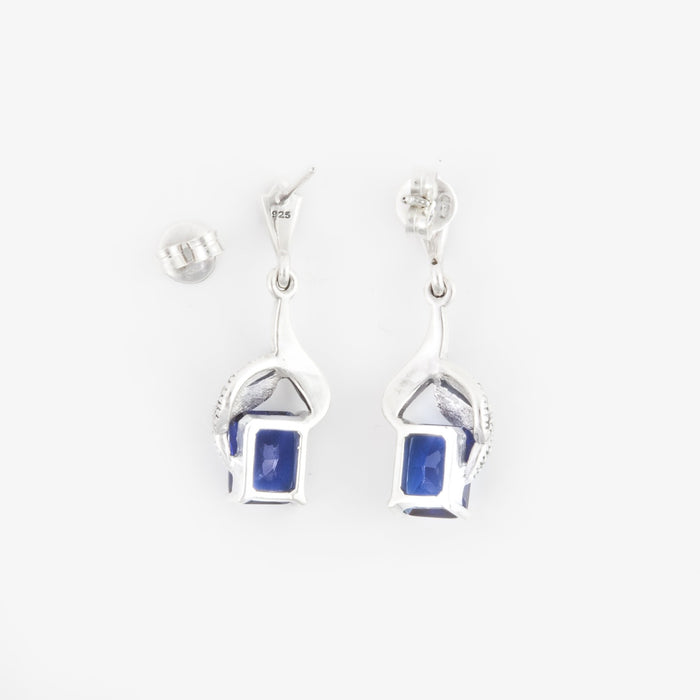 Silver Marcasite Sapphire Earrings Blue Crystal Bridal - The Hirst Collection