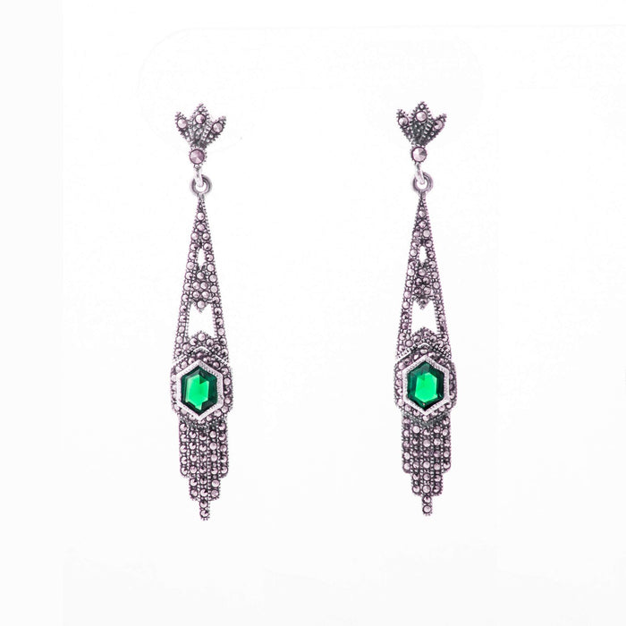 Art Deco Emerald Green hexagon earrings - The Hirst Collection