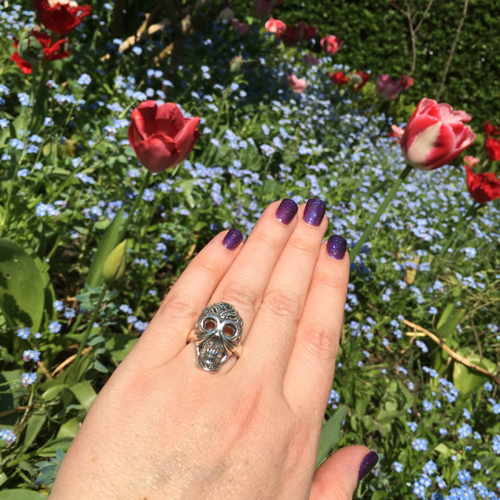 Art Deco Ring Silver Skull Marcasite - The Hirst Collection