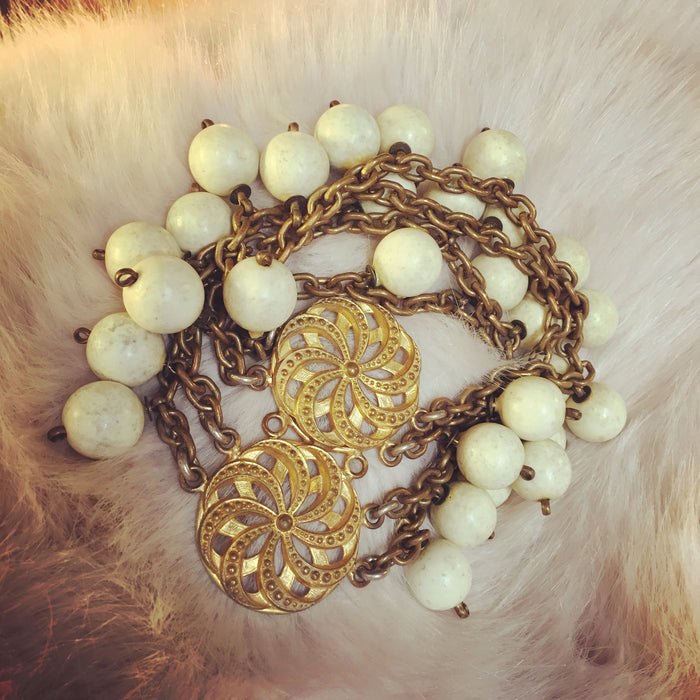Vintage Les Folies Bergere Showgirls Paris Upper Arm Bracelet White Beaded Chain - The Hirst Collection