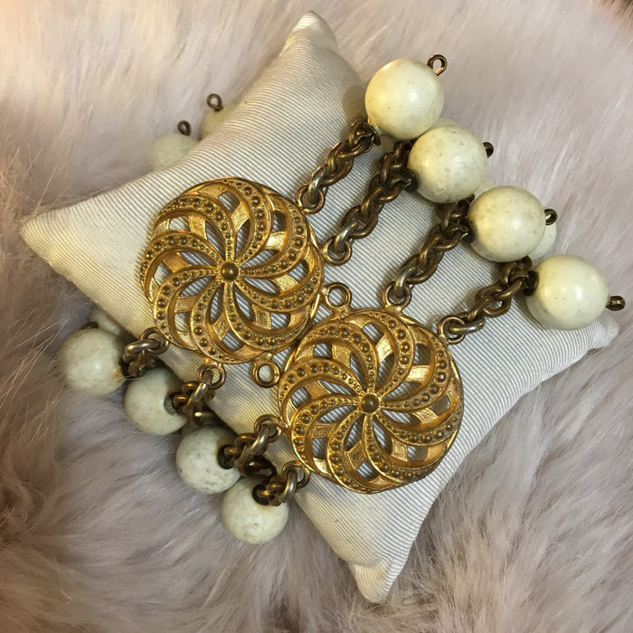 Vintage Les Folies Bergere Showgirls Paris Upper Arm Bracelet White Beaded Chain - The Hirst Collection