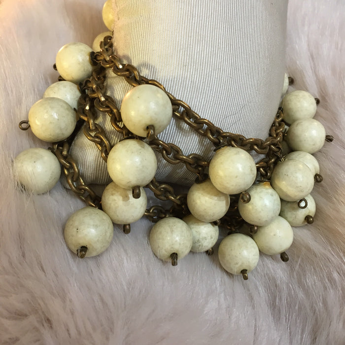 Vintage Les Folies Bergere Showgirls Paris Upper Arm Bracelet White Beaded Chain - The Hirst Collection