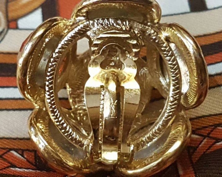 Vintage Yves Saint Laurent earrings YSL Amber Crystal Glass Clip on - The Hirst Collection