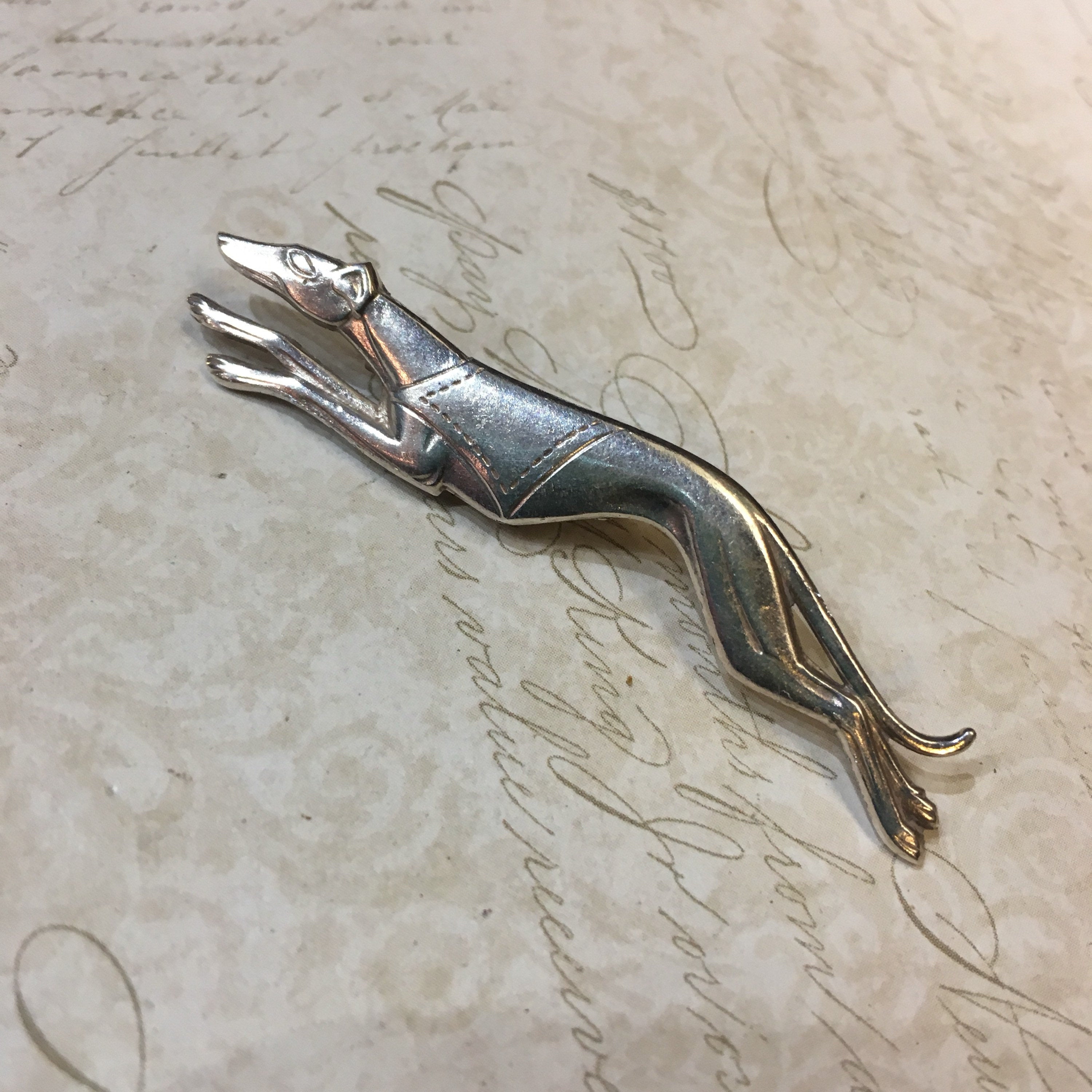 thumbnail image 2 of 5 Crystal Rhinestone Greyhound Brooch Pins – Silver-Tone Animal Hound Dog Brooches, Handmade Alloy, 2.48 Inch 2 of 6