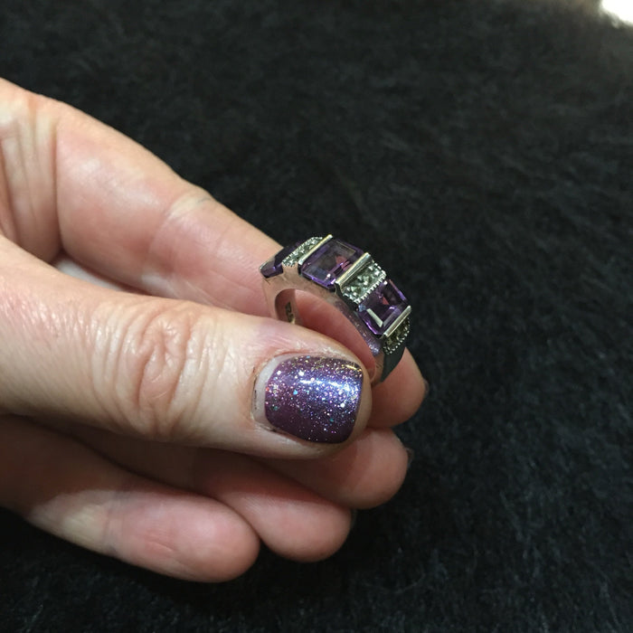 Art Deco Ring Silver Purple Amethyst - The Hirst Collection