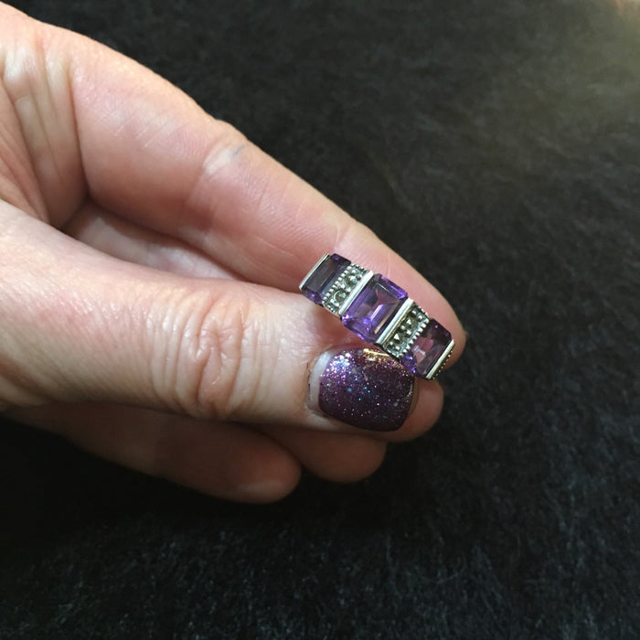 Art Deco Ring Silver Purple Amethyst - The Hirst Collection