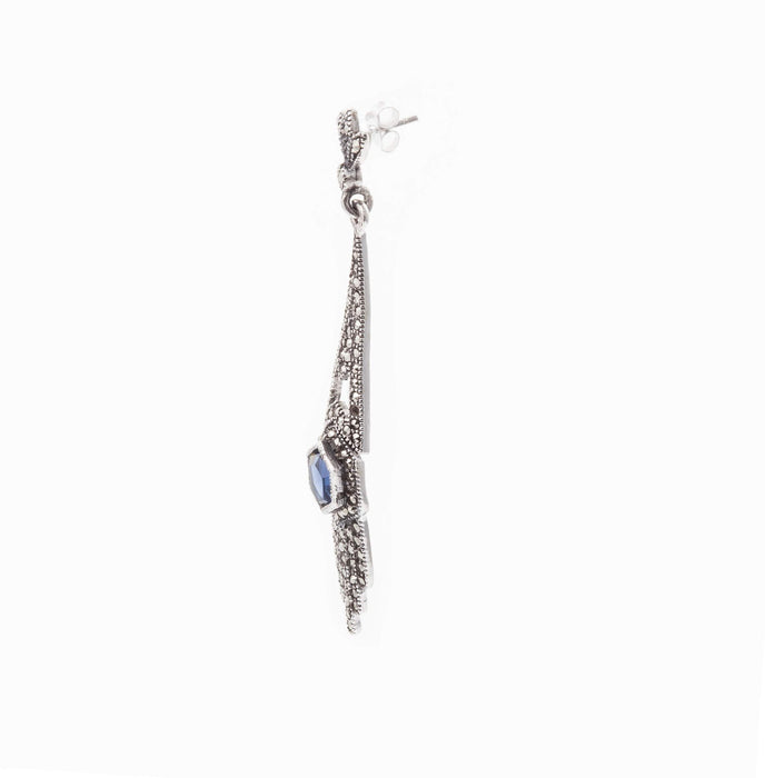 Silver Marcasite Art Deco Style Sapphire Royal Blue Earrings - The Hirst Collection