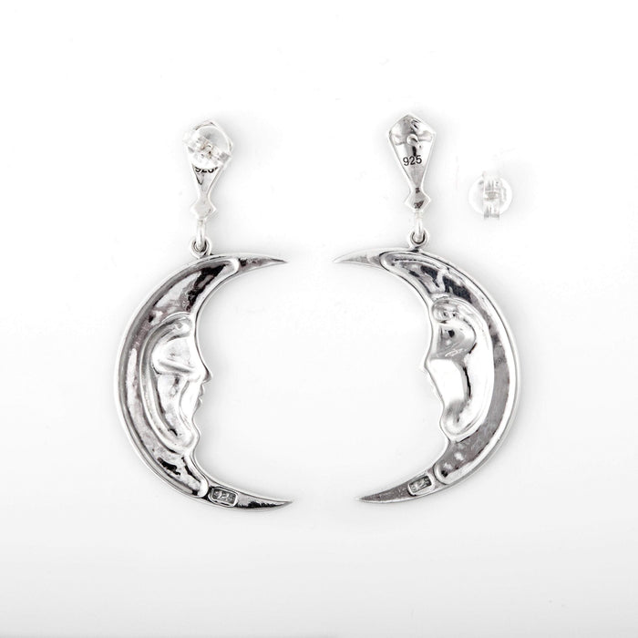 Moon Face Earrings Silver Marcasite Large - The Hirst Collection