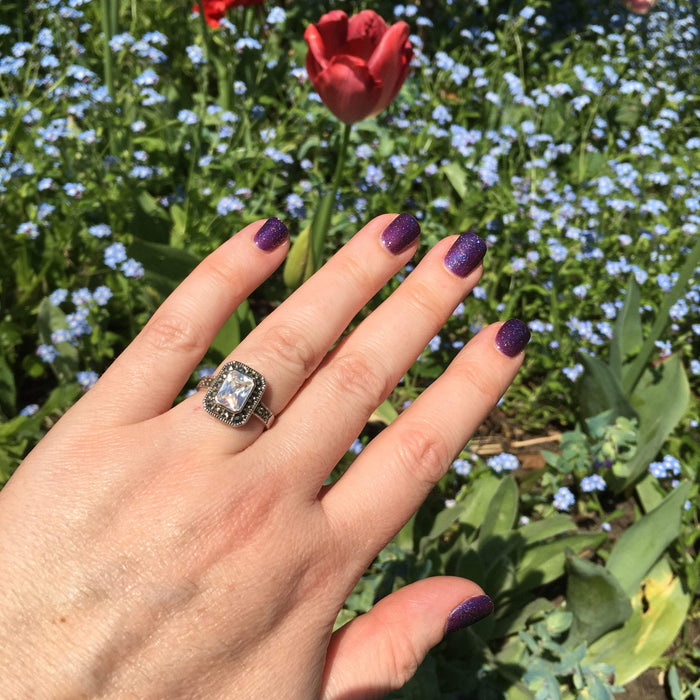 Princess Solitaire Ring Silver Clear Crystal - The Hirst Collection