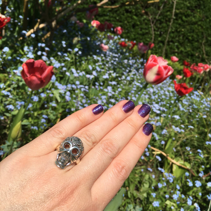 Art Deco Ring Silver Skull Marcasite - The Hirst Collection