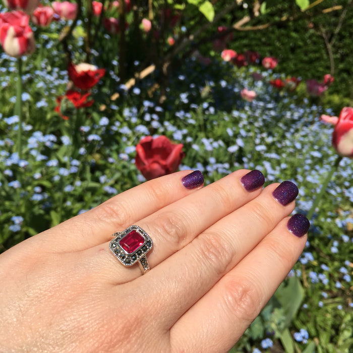 Ruby and Crystal Art Deco Ring with Black - The Hirst Collection