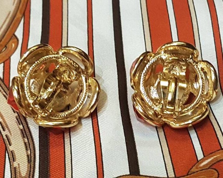 Vintage Yves Saint Laurent earrings YSL Amber Crystal Glass Clip on - The Hirst Collection