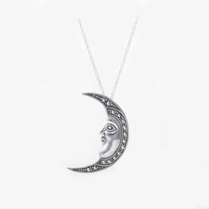 Sterling Silver Marcasite Moon Face Brooch/ Pendant - The Hirst Collection