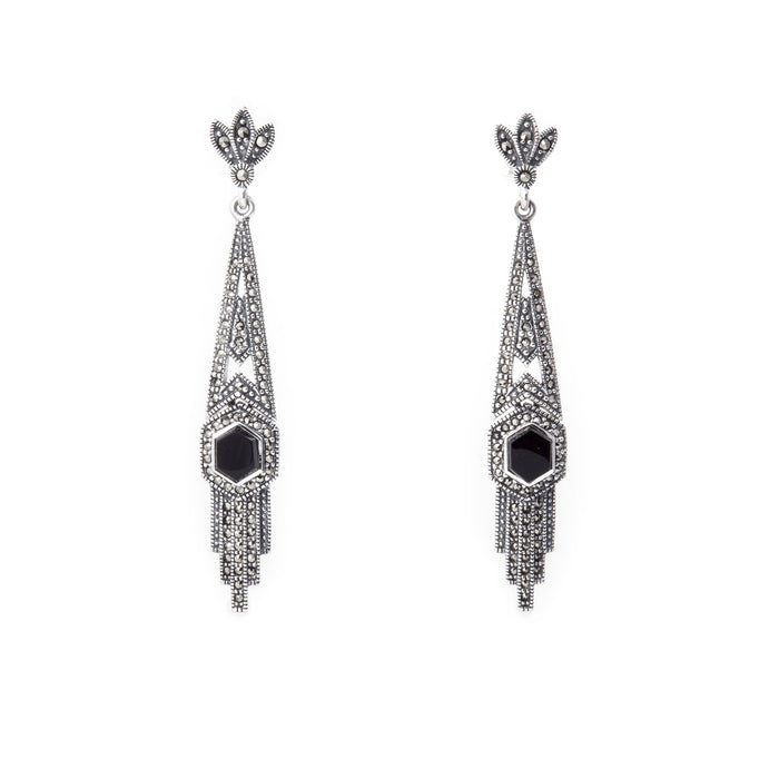 Hexagon Black Onyx Earrings - The Hirst Collection