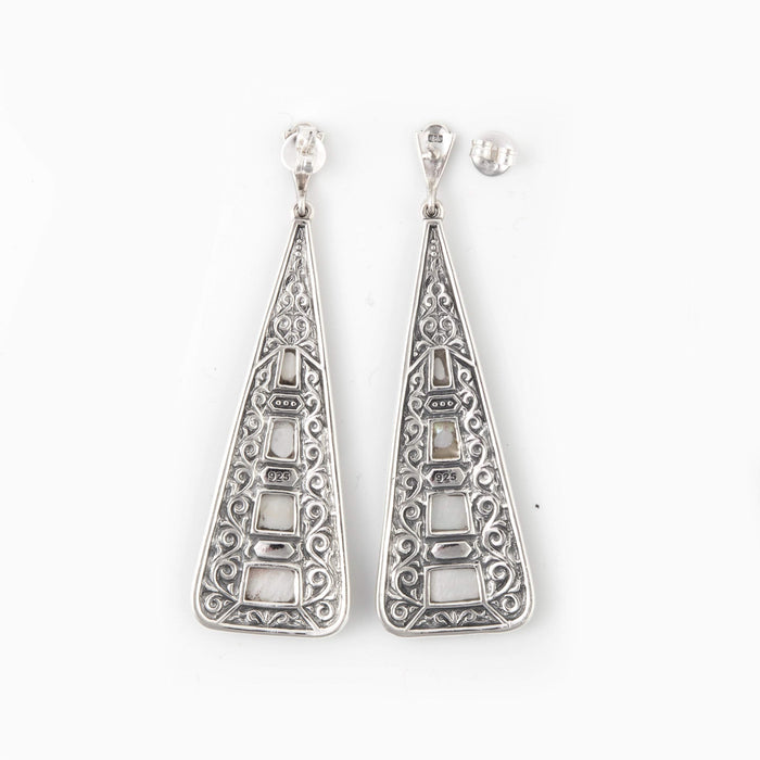 Art Deco Earrings Silver Marcasite Mother of Pearl - The Hirst Collection