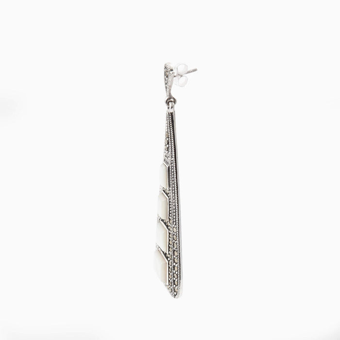Art Deco Earrings Silver Marcasite Mother of Pearl - The Hirst Collection