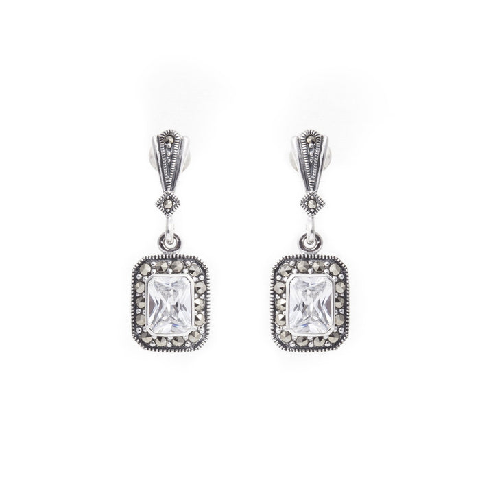 Square Clear Cubic Crystal Earrings - The Hirst Collection