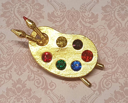 Butler and Wilson Brooch Paint Artist Palette Gold Glass Multi Stone - The Hirst Collection