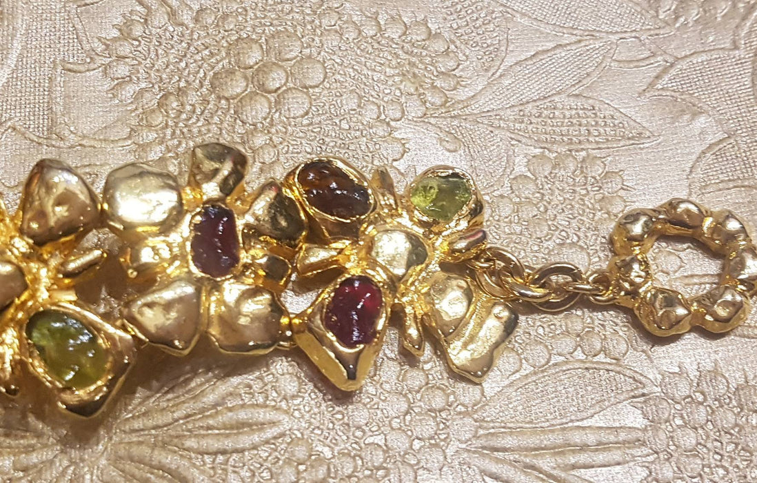 Christian Lacroix Bracelet Flower Gold Chain Link Red Green Glass - The Hirst Collection