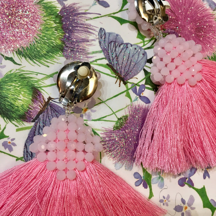 Pink Tassell Earrings Crystal Chandelier by JCM - The Hirst Collection