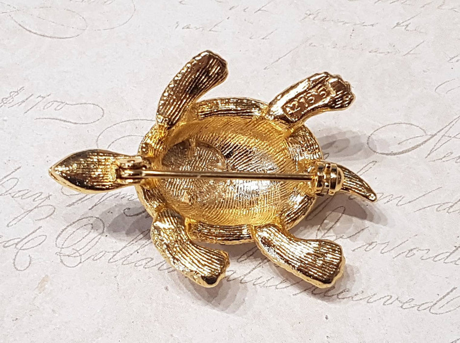 Sphinx Turtle Brooch Vintage Gold Glass Stone - The Hirst Collection