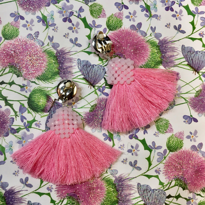 Pink Tassell Earrings Crystal Chandelier by JCM - The Hirst Collection