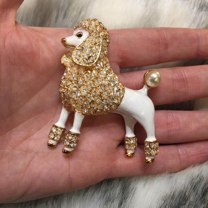 Large White Enamel Poodle Brooch Pin - The Hirst Collection