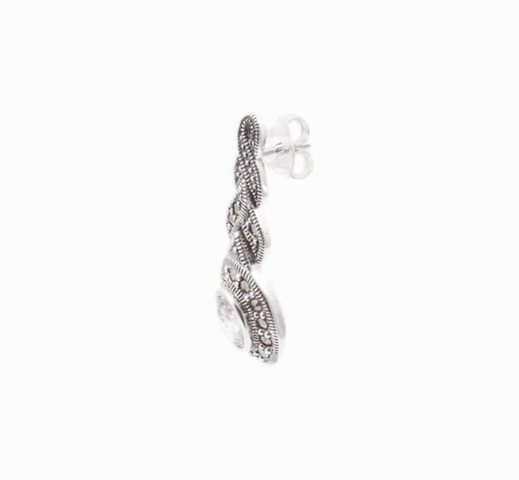 Emerald Green Earrings Silver Marcasite Oval Cubic Zirconia - The Hirst Collection