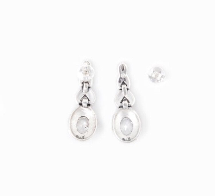 Emerald Green Earrings Silver Marcasite Oval Cubic Zirconia - The Hirst Collection