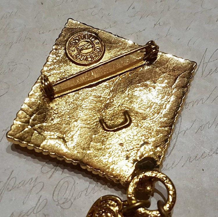 Edouard Rambaud Brooch Vintage Statement Gold Red Amber Glass - The Hirst Collection