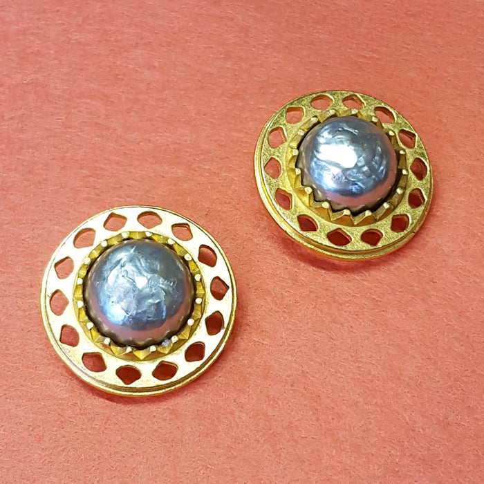 Karl Lagerfeld Gold Pearl Earrings Clip On Round Large - The Hirst Collection