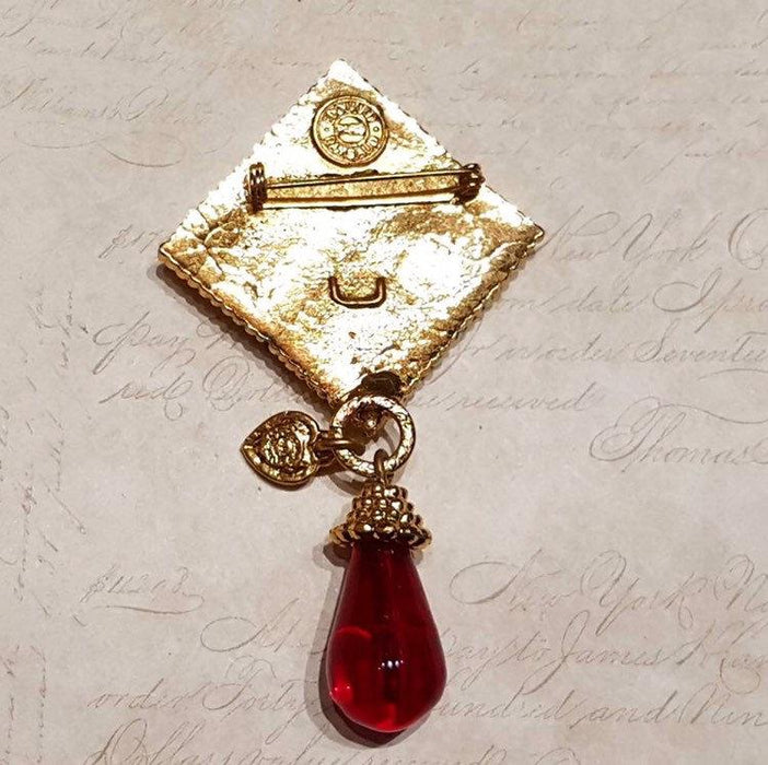 Edouard Rambaud Brooch Vintage Statement Gold Red Amber Glass - The Hirst Collection