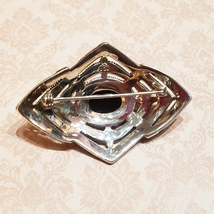 Art Deco Brooch Silver Marcasite Black Onyx - The Hirst Collection