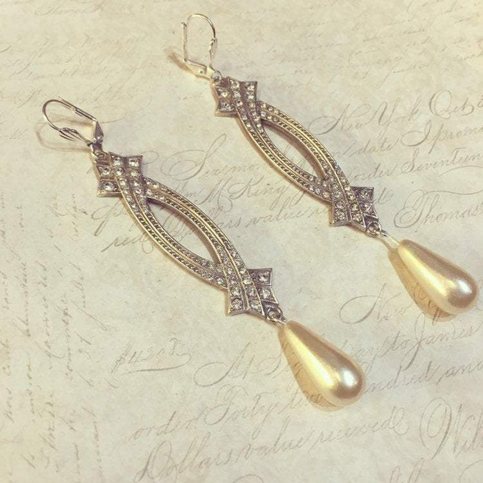 Art Deco Earrings Vintage Bride Pearl Wedding - The Hirst Collection