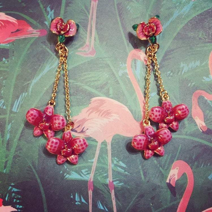 Orchid Pink Earrings on chain by Bill Skinner - The Hirst Collection
