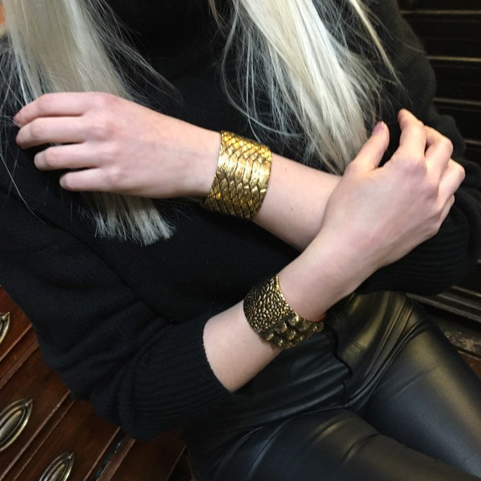 Saint Laurent Cuff Bracelet in crocodile skin effect Gold Plated - The Hirst Collection