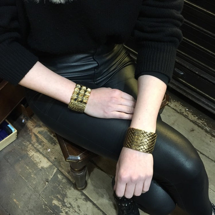 Saint Laurent Cuff Bracelet in crocodile skin effect Gold Plated - The Hirst Collection