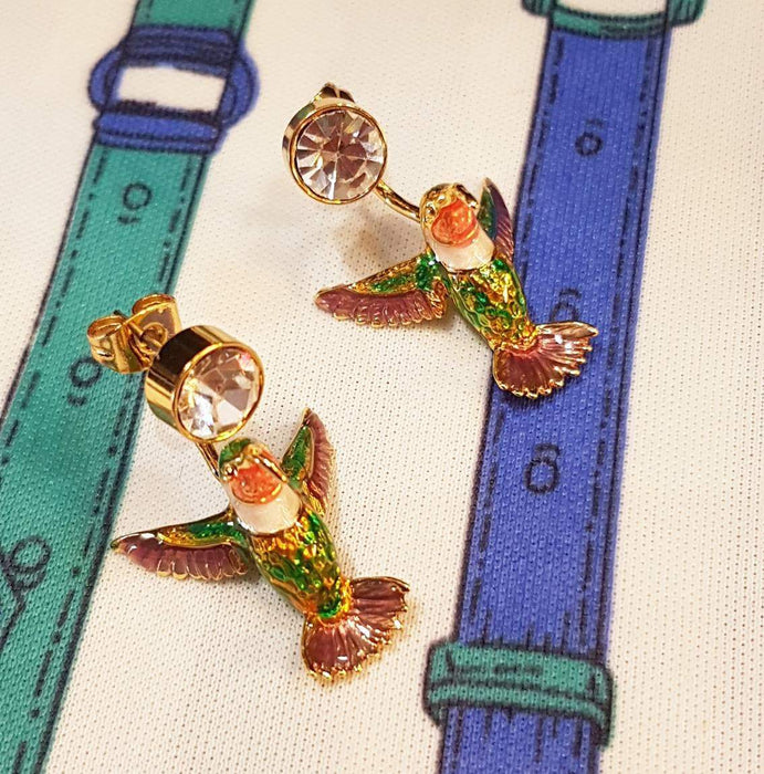 Light Enamel Hummingbird Earrings by Bill Skinner - The Hirst Collection