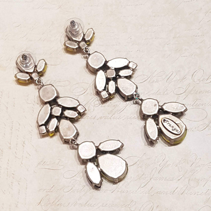 Black Yellow White Glass and Crystal Chandelier Pierced Earrings by Frangos - The Hirst Collection